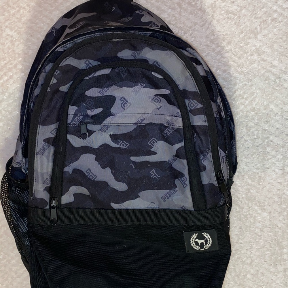 Victoria's Secret PINK black & grey camo backpack.